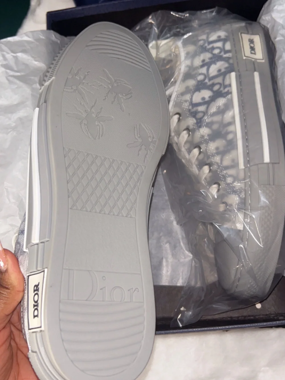Dior Men Gray & White Logo Low-Top Sneakers